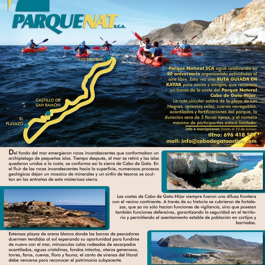 Ruta en kayak Cabo de Gata XX Aniversario Parque Natural SCA