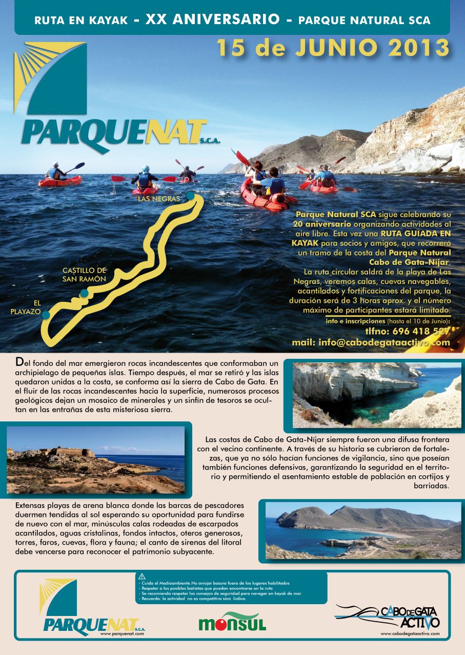 Ruta en kayak Cabo de Gata XX Aniversario Parque Natural SCA
